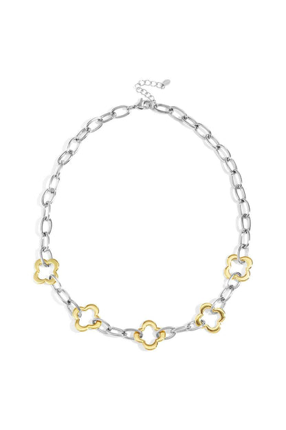 Elegant Gold & Silver Clover Chain Necklace