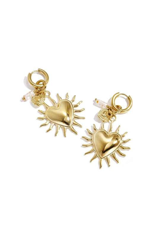 Earrings with sun heart and bead pendant