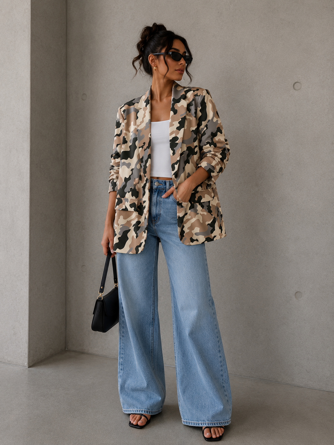 Blazer Romy Camouflage in army sand met smokmouw