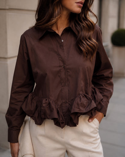 Blouse Elodie chocobruin met ruches detail
