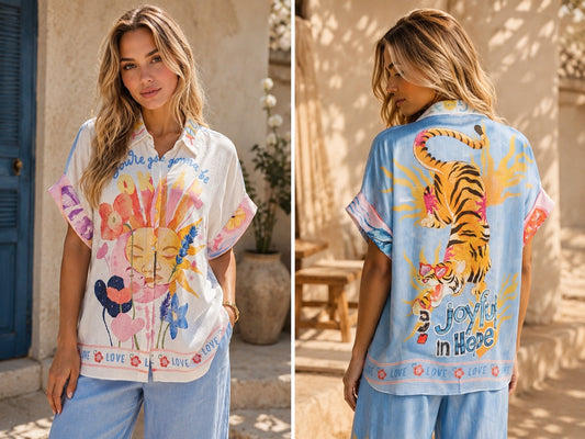Blouse met Zon en Tijgerprint voorkant en achterkant