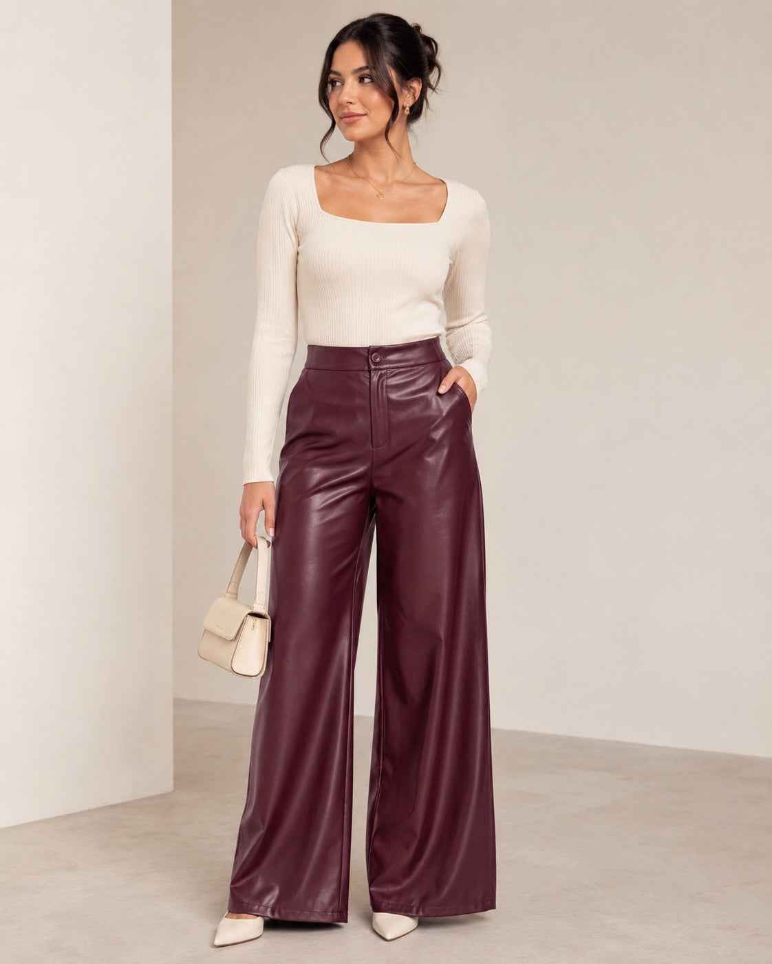 Broek Elodie – Lederlook Wide Leg