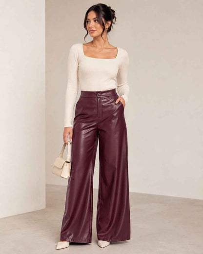 Broek Elodie – Lederlook Wide Leg