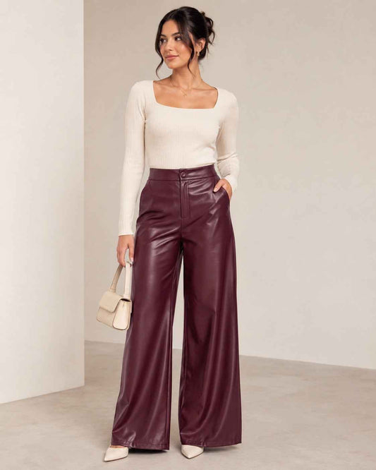 Broek Elodie – Lederlook Wide Leg