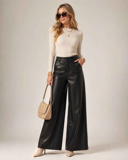 Broek Elodie – Lederlook Wide Leg