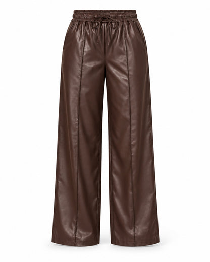 Broek Solène PU leder in chocobruin productfoto