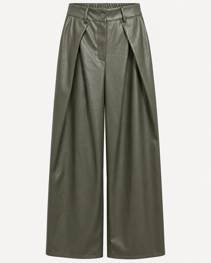 Broek Valora PU leder in khaki productfoto