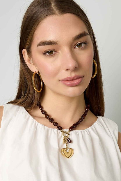 Squoval beaded necklace hanging heart