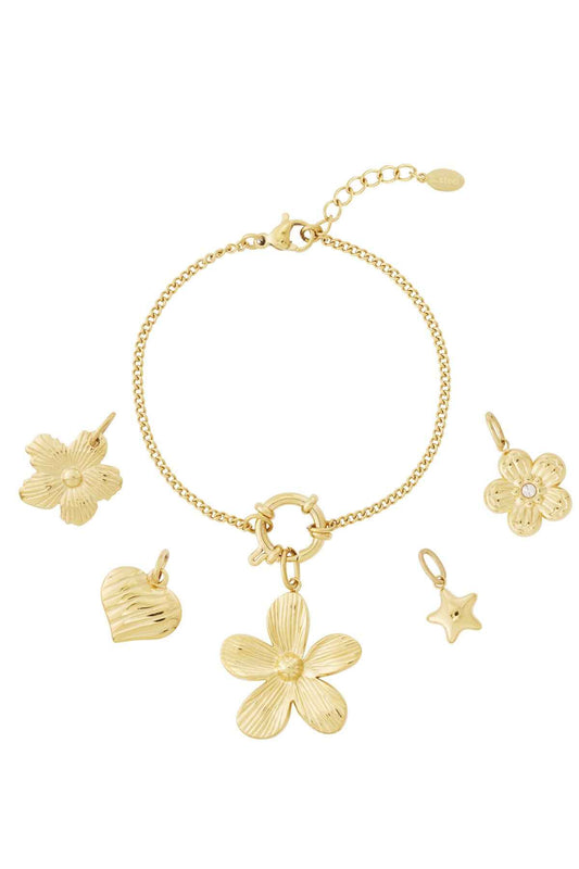 14K Gold Plated Flower Charm Bracelet for Women