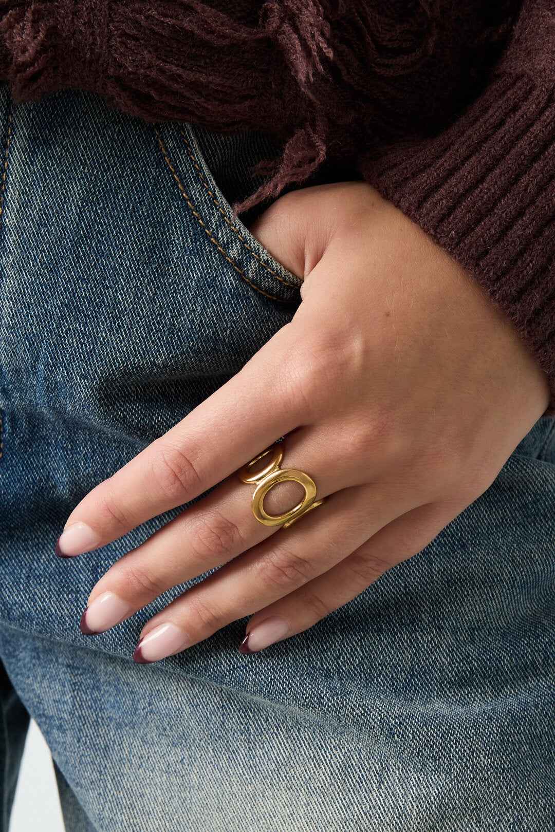 Elegant Adjustable Circle Statement Ring - Silver & Gold