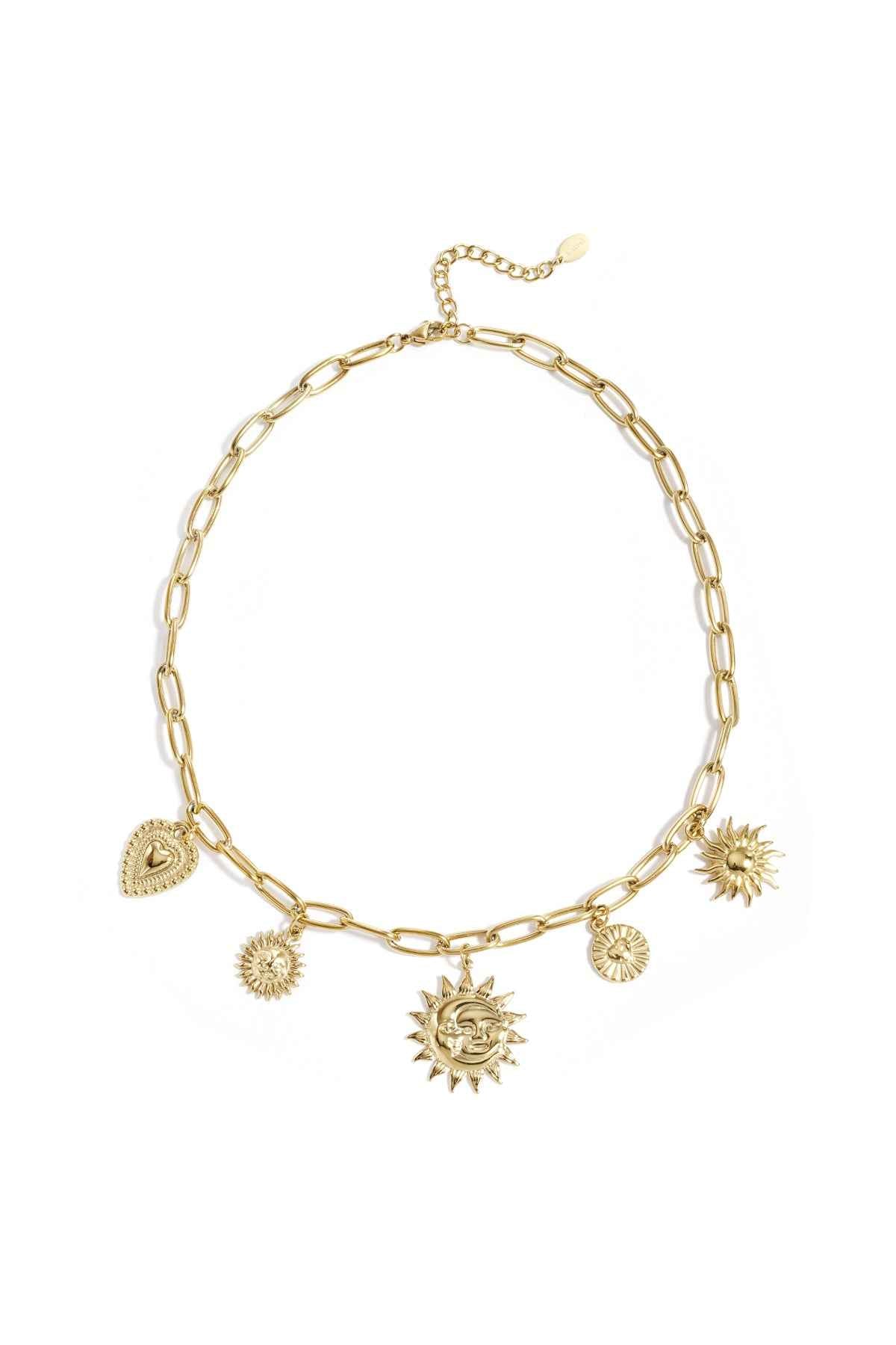 Necklace with sun and heart charms