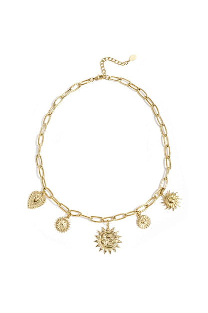Necklace with sun and heart charms