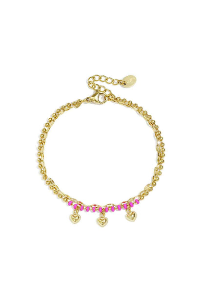 Dubbele armband met kralen en hartjes charms