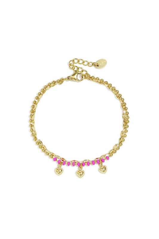 Dubbele armband met kralen en hartjes charms