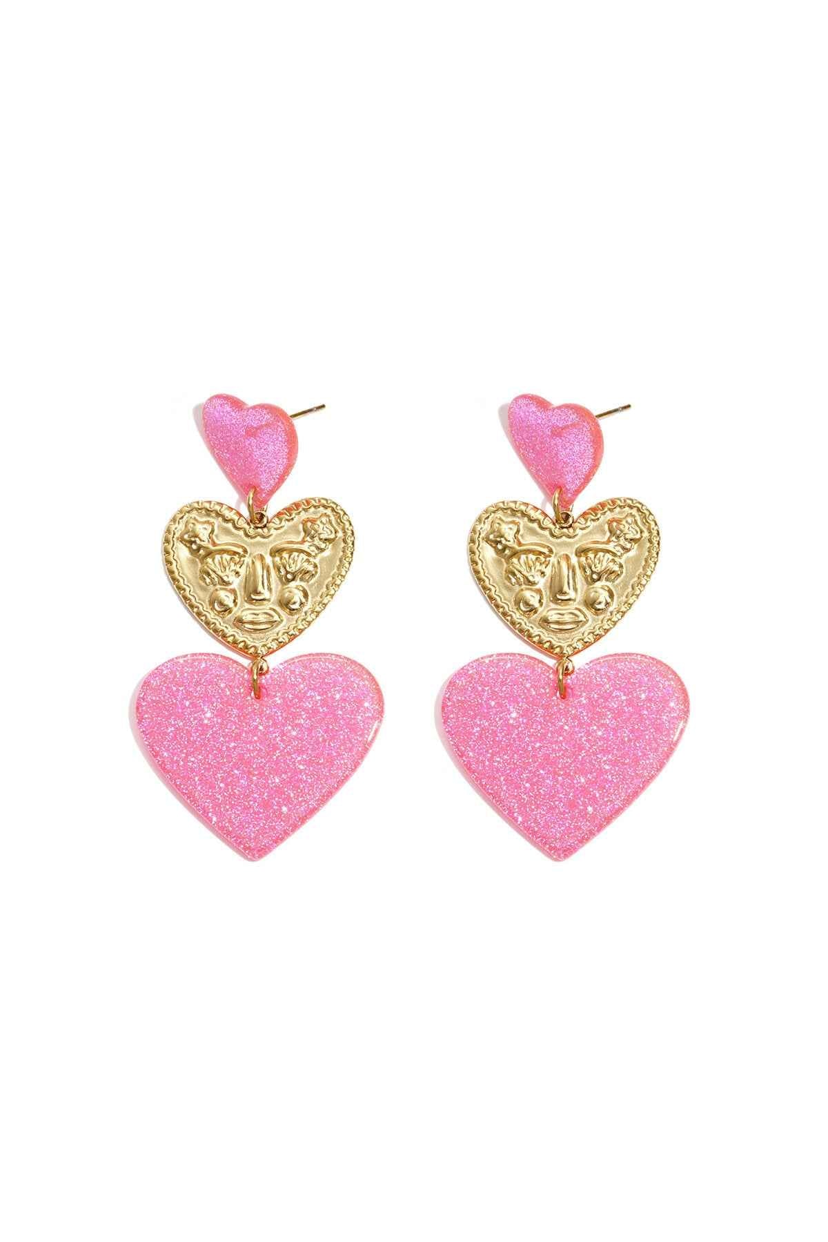 Statement oorbellen met glitter harten