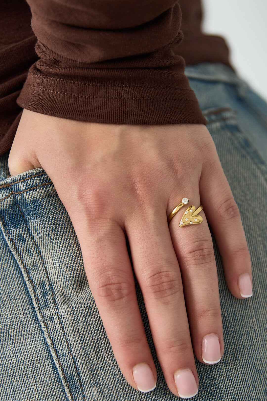 Minimalistische ringen van roestvrij staal met 14-karaats goudlaag, hartvormig, casual en eenvoudig ontwerp, damessieraden.