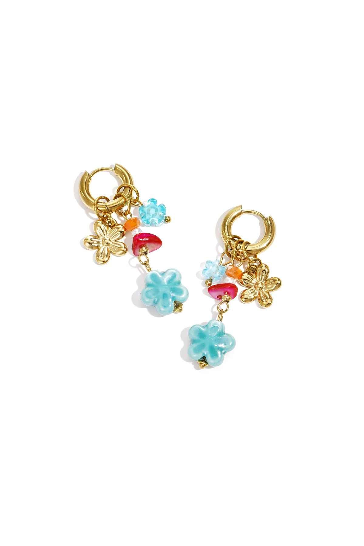 Earrings with flower charms and beads
