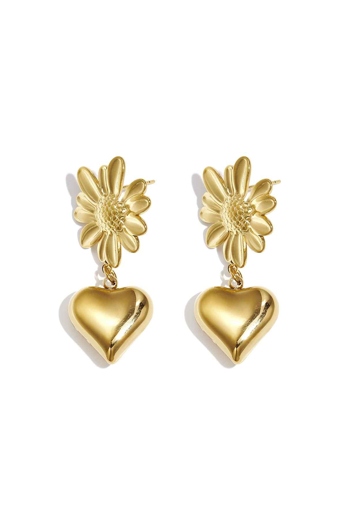 Flower earrings with hanging heart