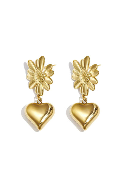 Flower earrings with hanging heart