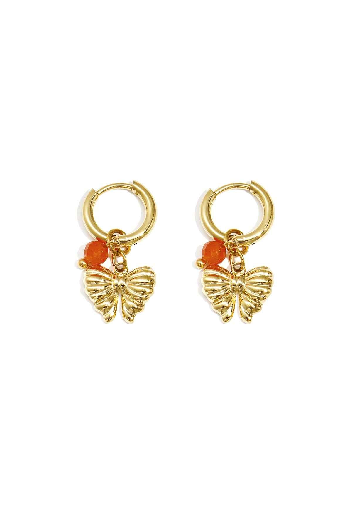 Earrings with hanging bow charm and bead