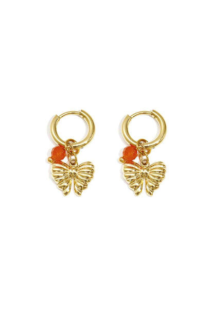 Earrings with hanging bow charm and bead