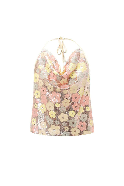 Bloeiende bloemen top met pailletten