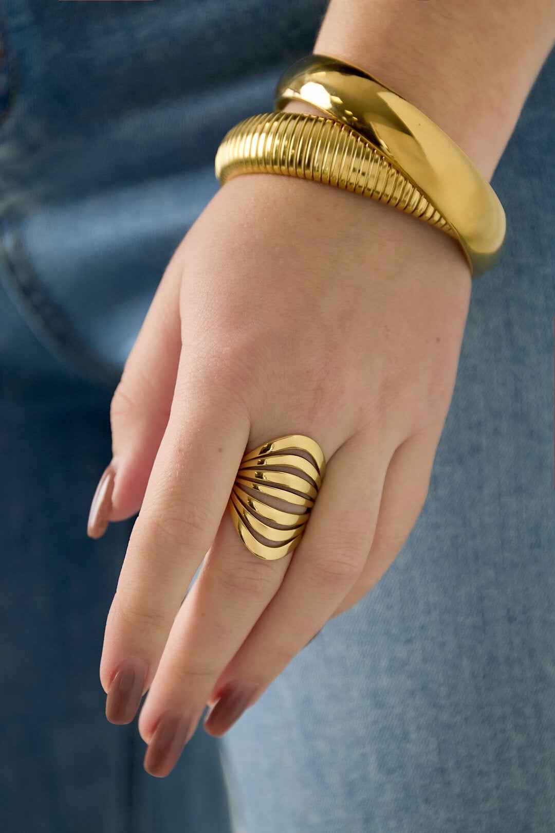 Elegant Gold & Silver Statement Ring, Adjustable Fit