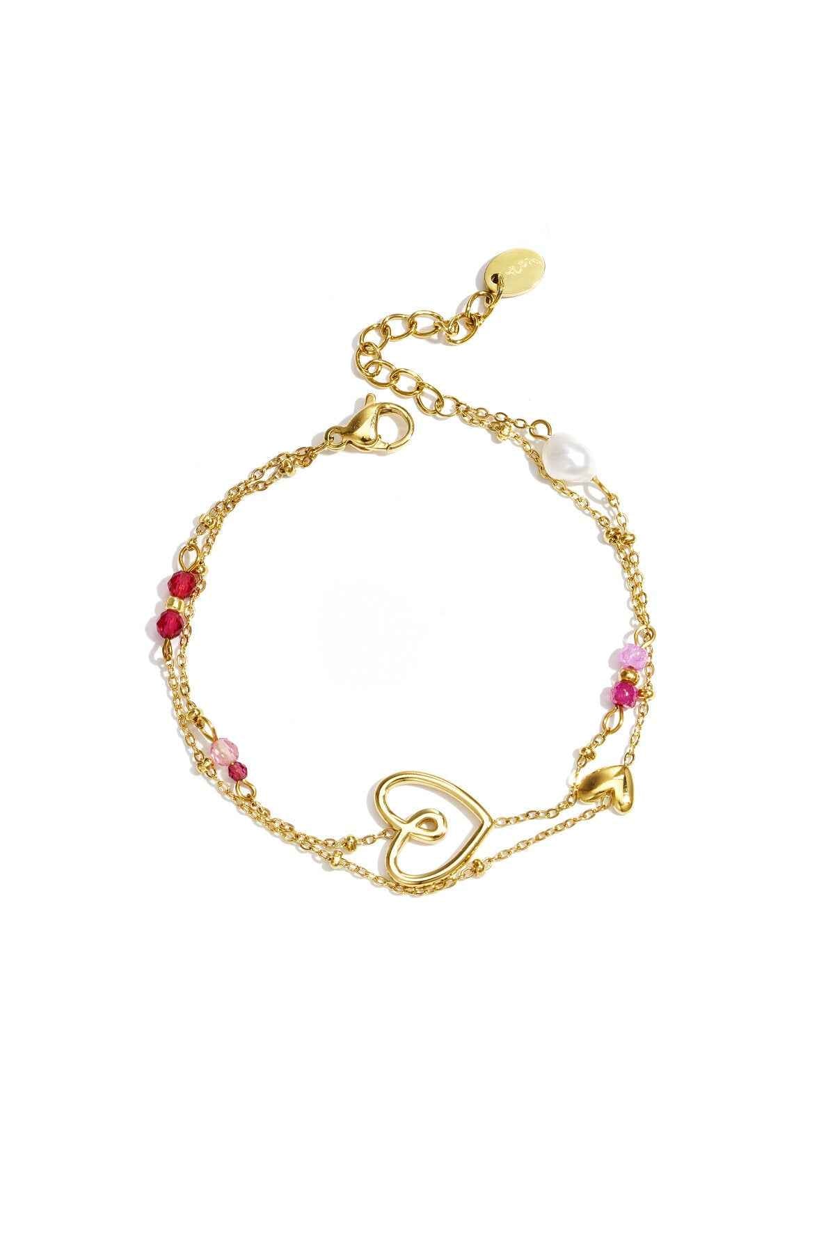 Armband met speels hart, kralen en parel