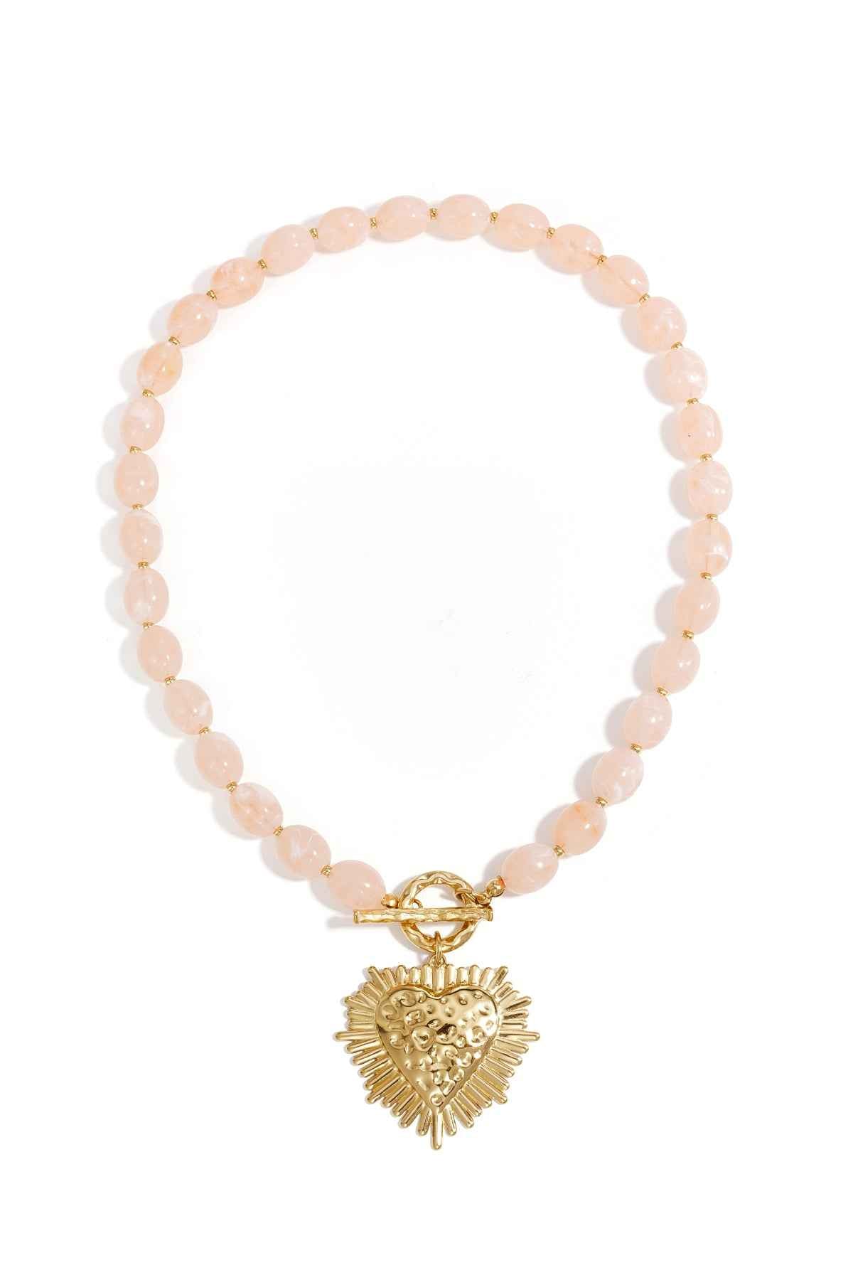 Bead necklace with front closure charm