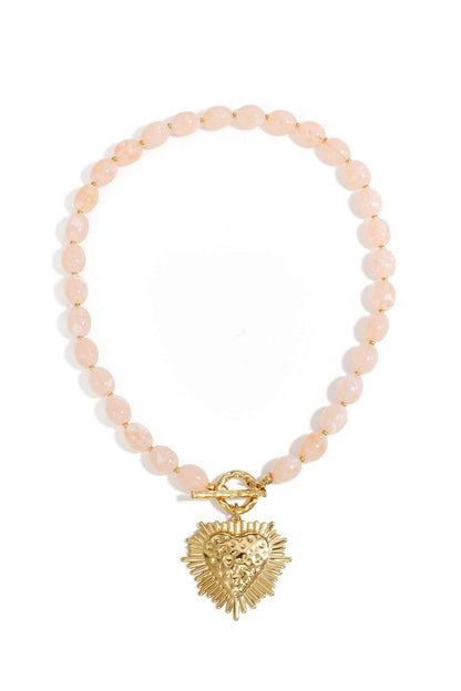 Bead necklace with front closure charm