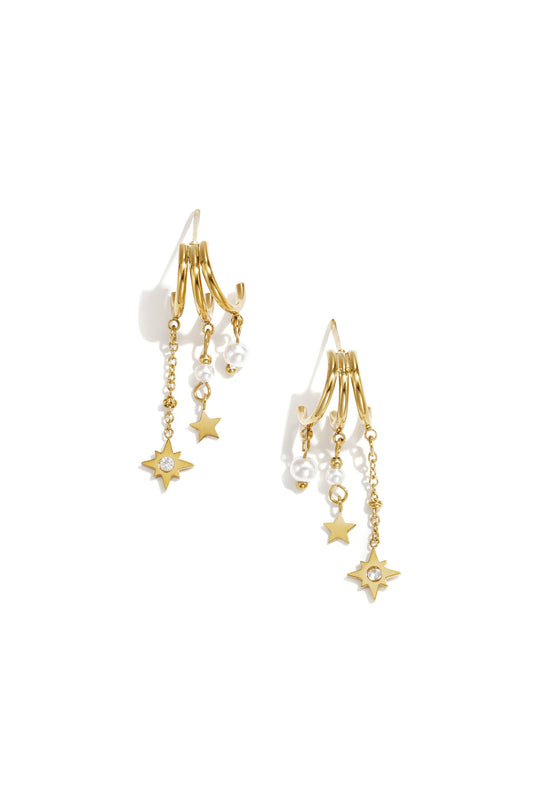 Luxurious Star Drop Earrings for Women, Silver & Gold