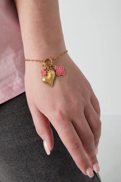 Elegant 14K Gold Plated Heart Charm Bracelet for Women
