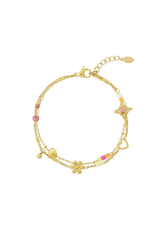 Elegant Gold Color Flower Charm Bracelet for Women