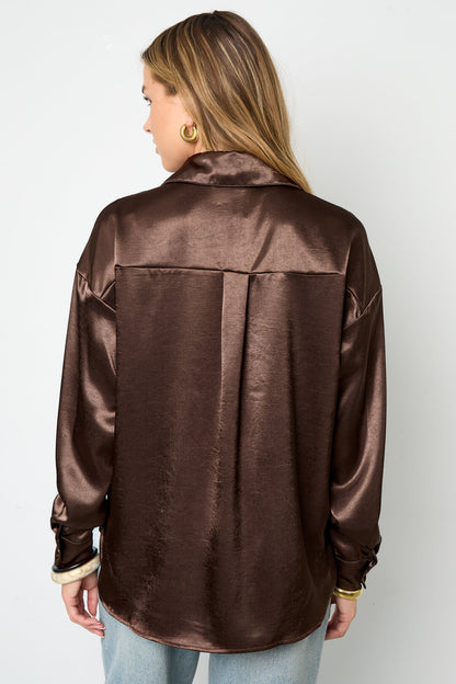 Chic Coffee Brown & Off-White Woven Blouse for Fall