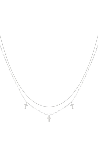 Elegant Multi-Layered Cross Necklace in Silver & Gold