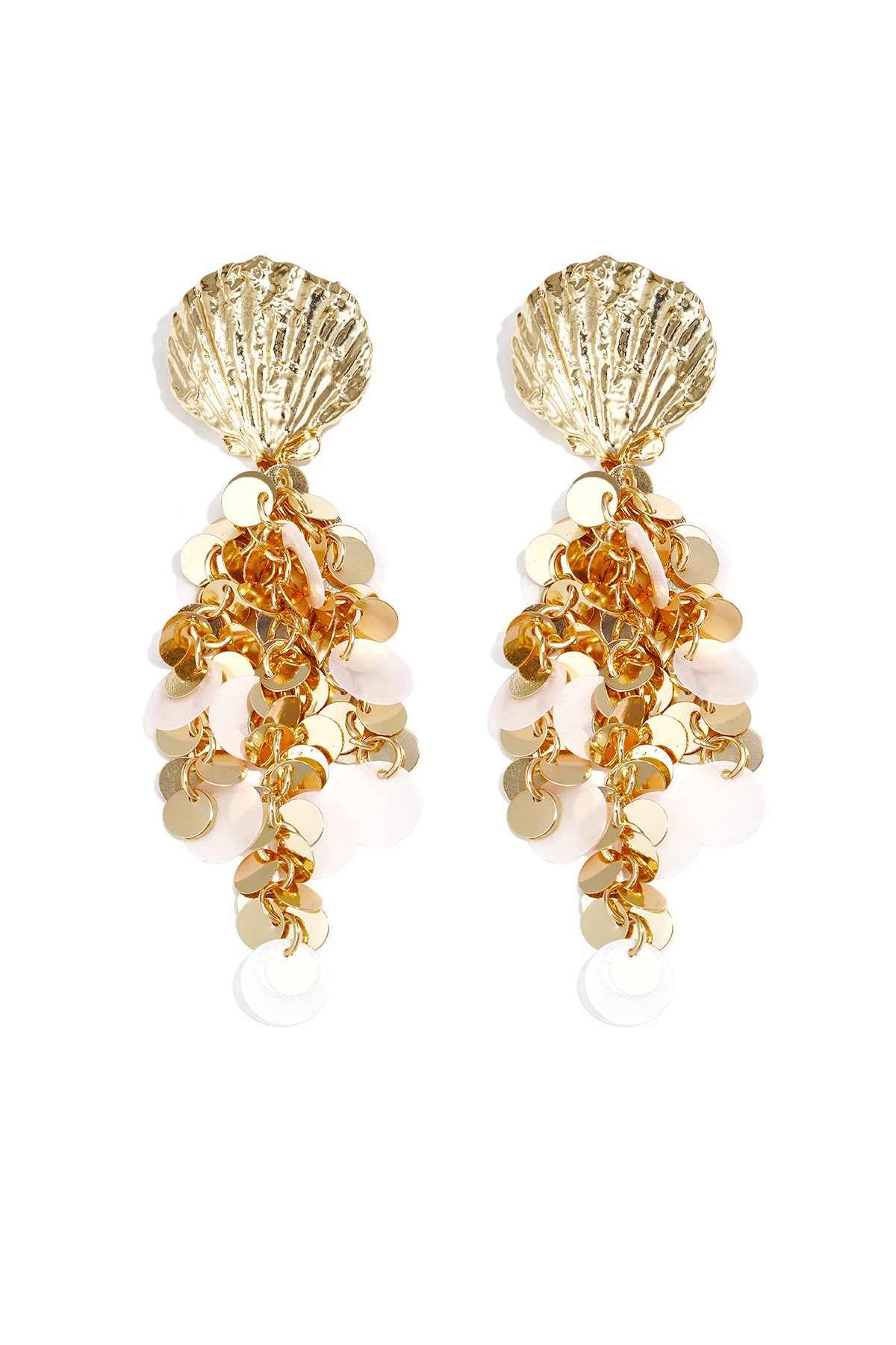 Shell earrings with hanging sequins