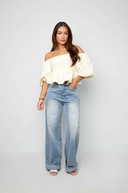 pof mouw top met textuur