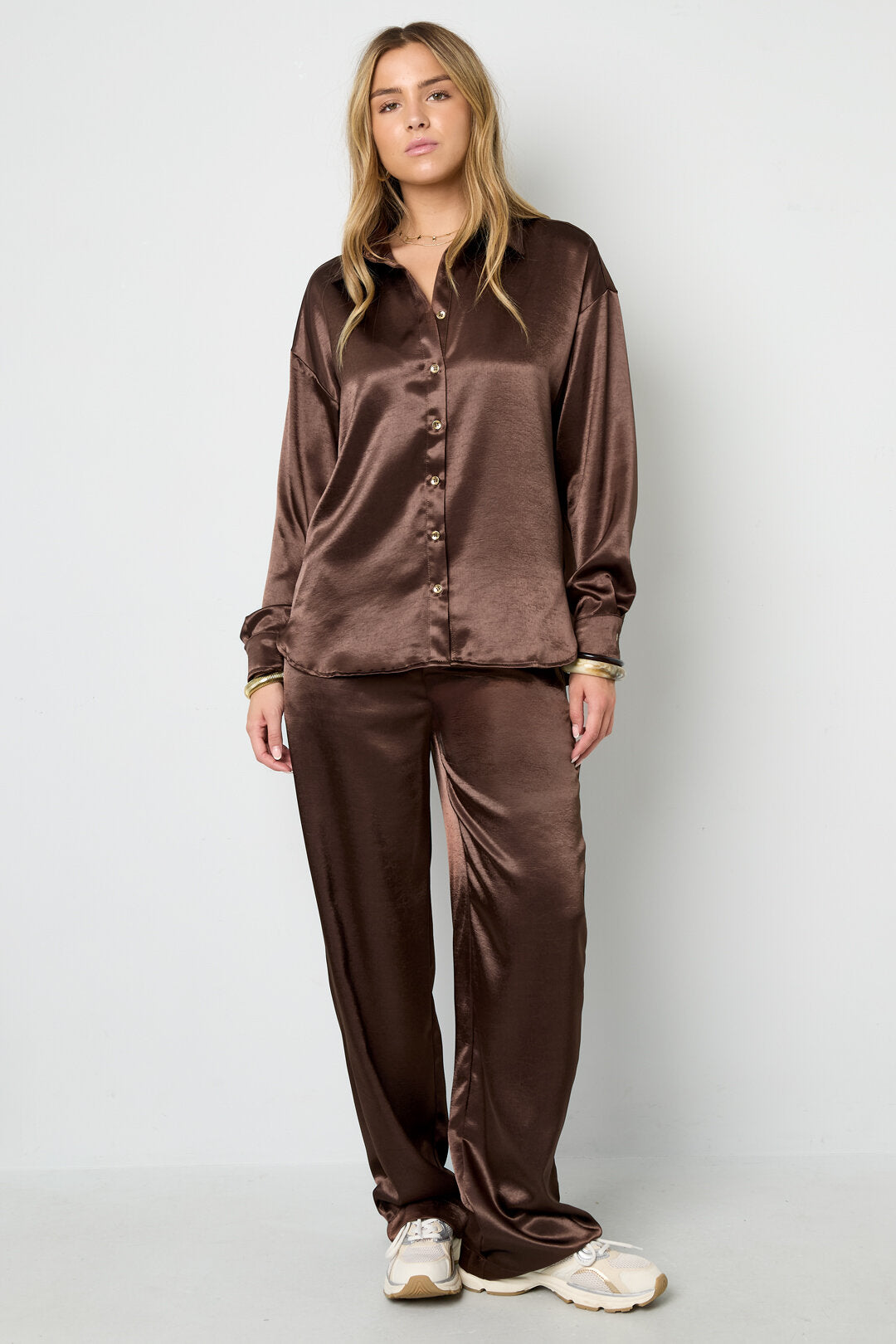 Stylish Coffee & Off-White Straight Pants for Fall