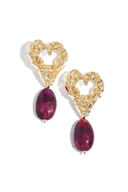 Elegant Wine Red Heart Drop Earrings for Fall