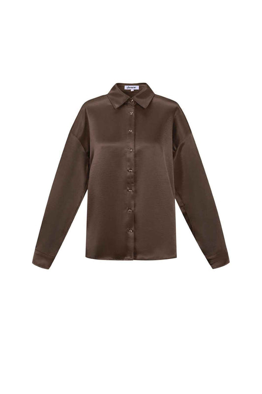 Chic Coffee Brown & Off-White Woven Blouse for Fall