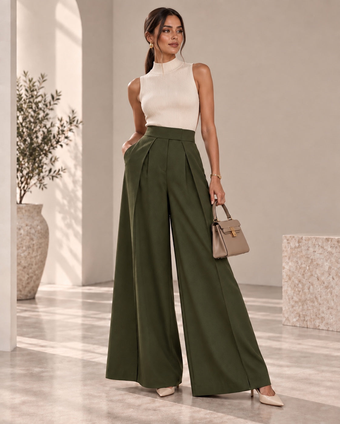 Pantalon Elara army groen op model