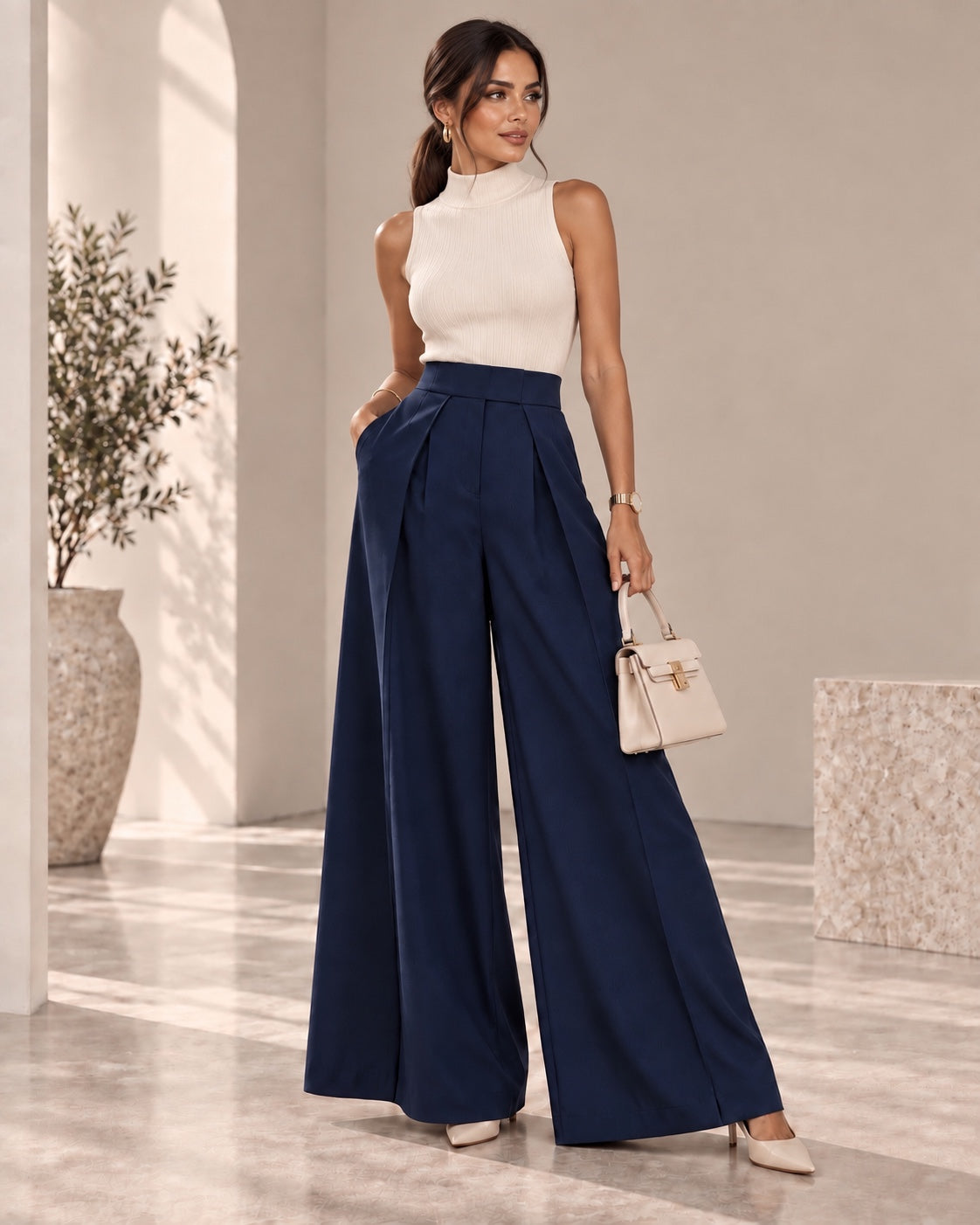 Pantalon Elara donkerblauw op model