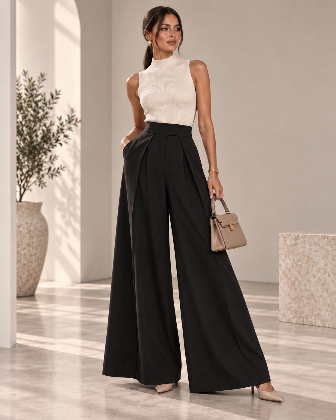 Pantalon Elara zwart op model