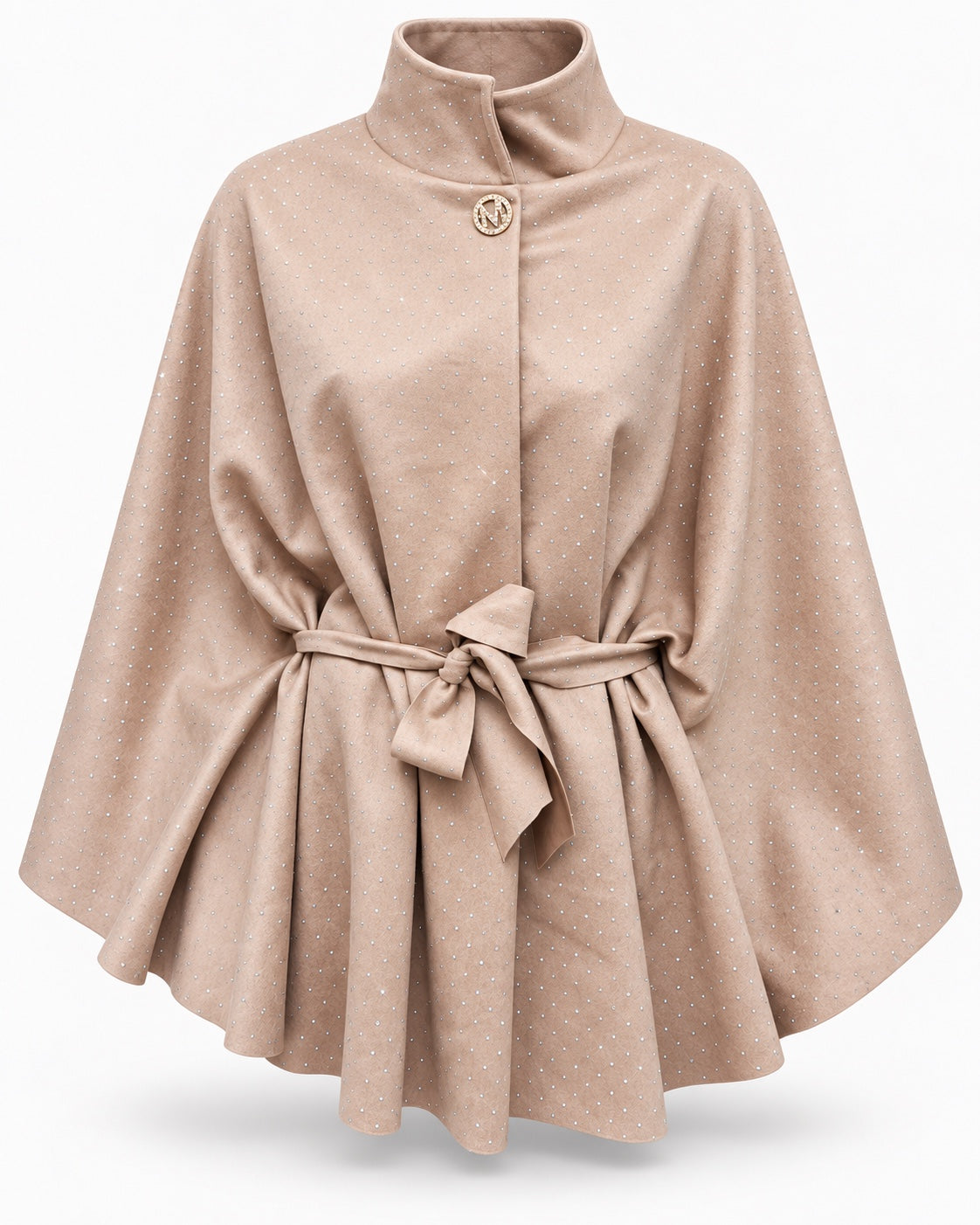 Beige Poncho Elowen met ceintuur en glinsterende steentjes