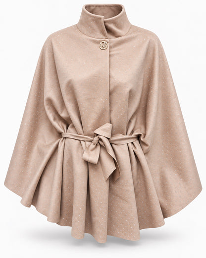 Beige Poncho Elowen met ceintuur en glinsterende steentjes