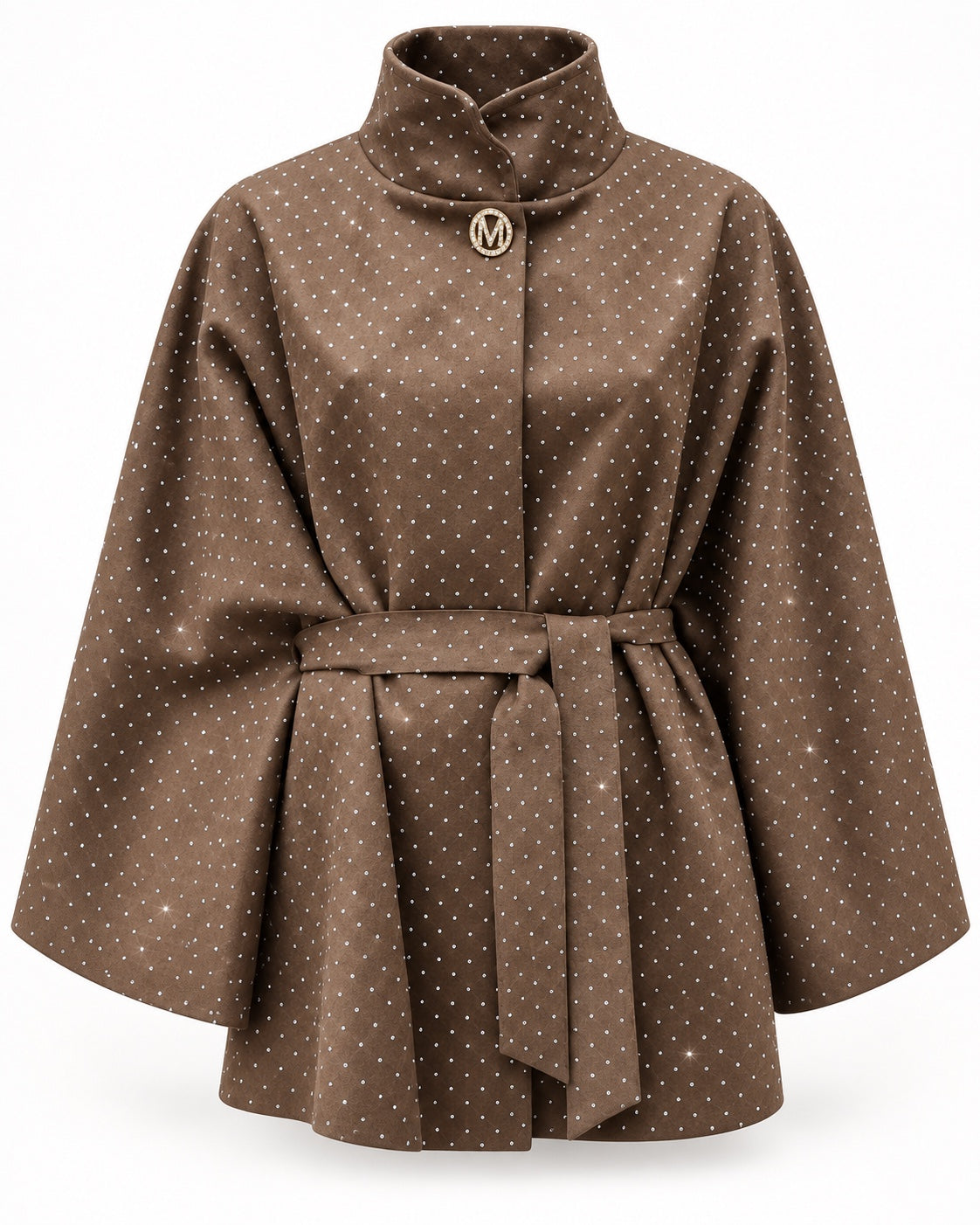 Chocobruine Poncho Elowen met ceintuur en glinsterende steentjes