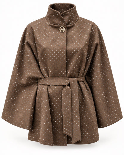 Chocobruine Poncho Elowen met ceintuur en glinsterende steentjes