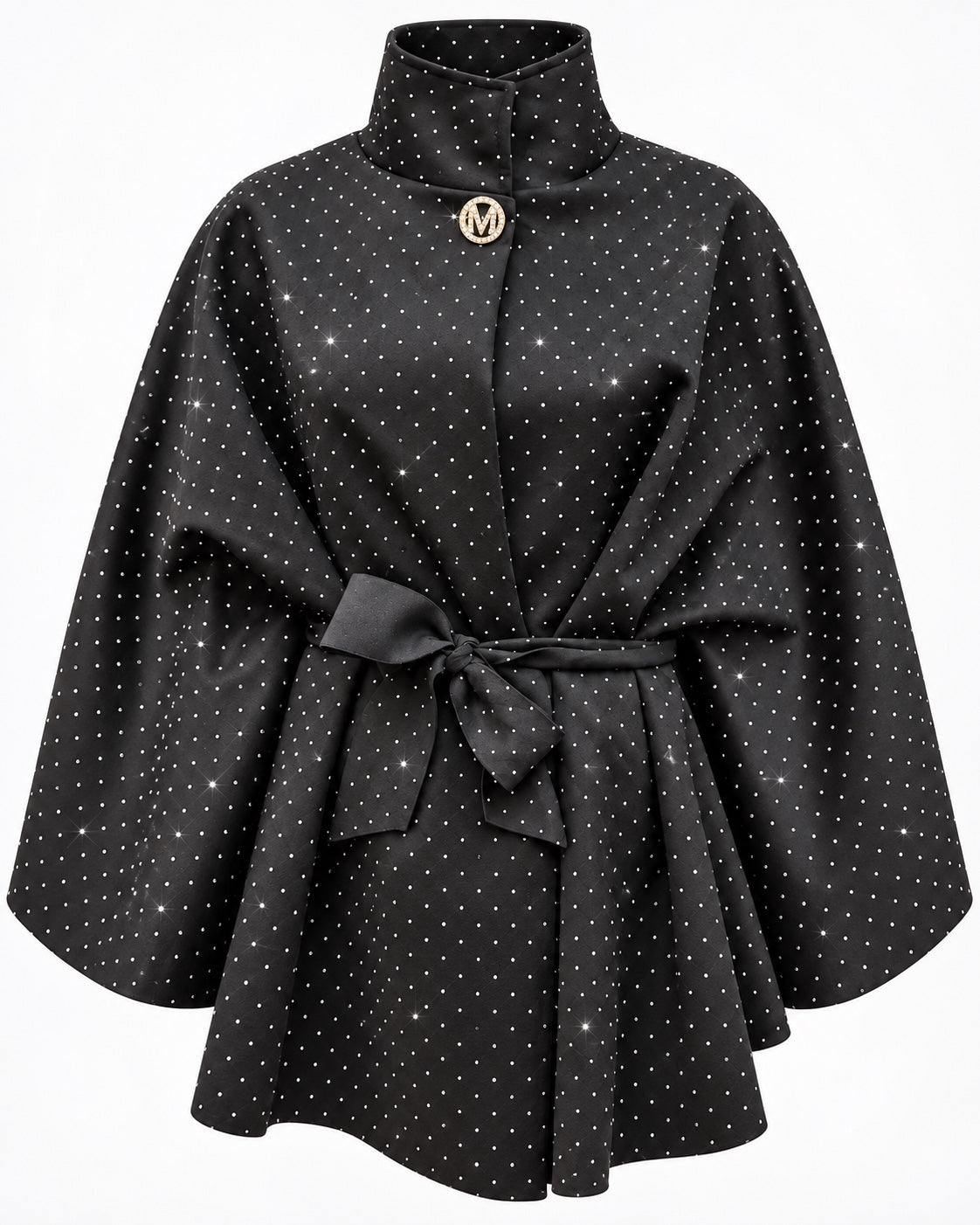 Zwarte Poncho Elowen met ceintuur en glinsterende steentjes
