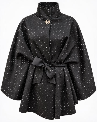 Zwarte Poncho Elowen met ceintuur en glinsterende steentjes
