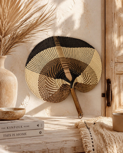 Rotan Hand Fan Aya naturel zwart boho decoratie